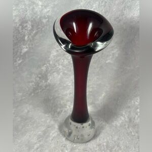 Vintage 1960 Glass Red and Clear Aseda Swedish Jack In The Pulpit Vase